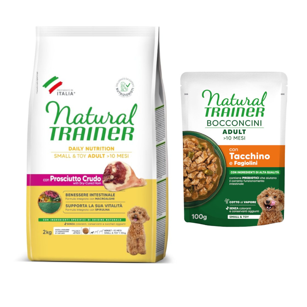 2 kg Natural Trainer Small & Toy + 2 x 100 g passendes Nassfutter gratis! - Adult mit Prosciutto Crudo + 2 x 100 g Truthahn 2 kg Natural Trainer Small & Toy + 2 x 100 g passendes Nassfutter gratis! - Adult mit Prosciutto Crudo + 2 x 100 g Truthahn von Natural Trainer