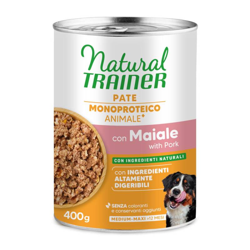 2 x Natural Trainer Medium & Maxi zum Sonderpreis! - Pate Monoproteico Adult: Schwein & Vollkorngetreide (2 x 400 g) von Natural Trainer