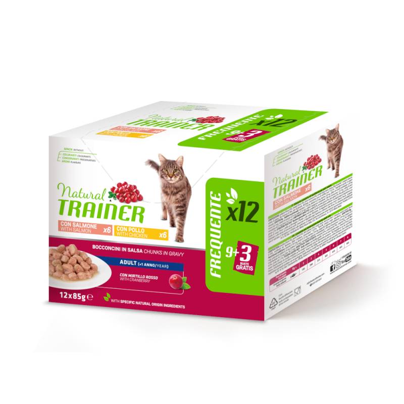 38 + 10 gratis! 48 x 85 g Natural Trainer Adult - 4 x (12 x 85 g) Huhn und Lachs von Natural Trainer