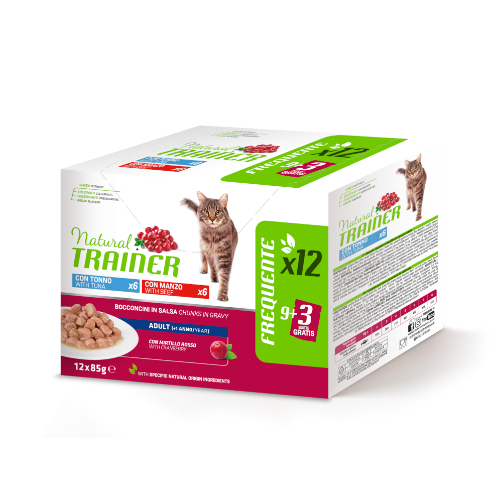 38 + 10 gratis! 48 x 85 g Natural Trainer Adult - 4 x (12 x 85 g) Thunfisch und Rind von Natural Trainer