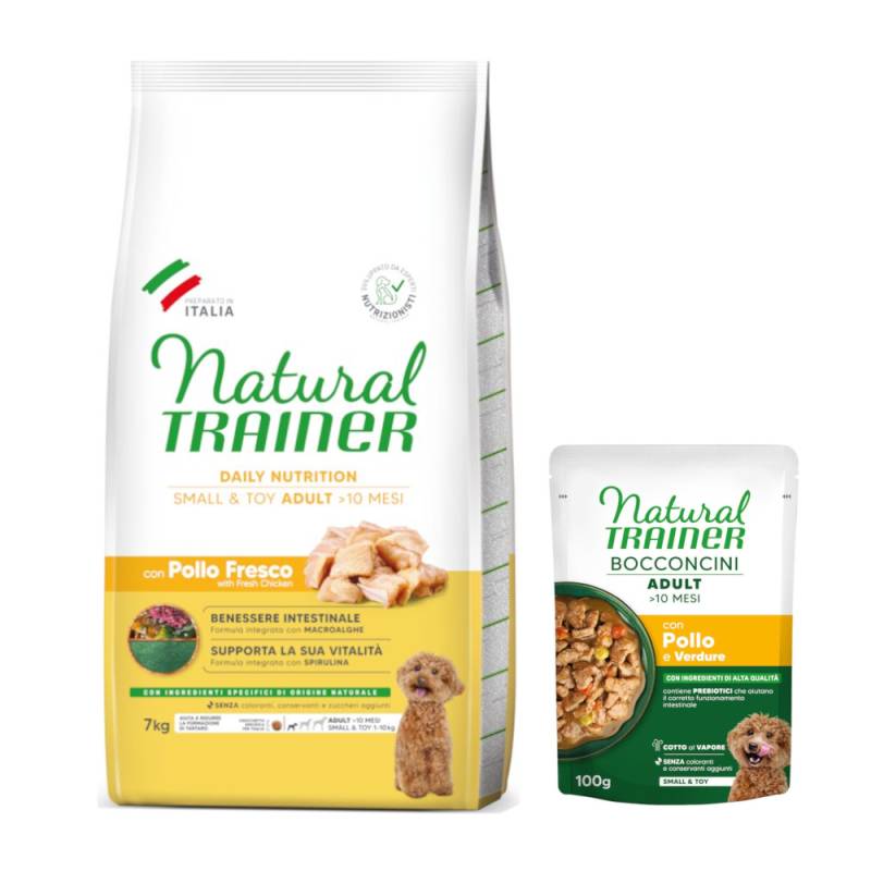 7 kg Natural Trainer Adult Small & Toy + 6 x 100 g passendes Nassfutter gratis! - 7 kg Huhn + 6 x 100 g Huhn von Natural Trainer
