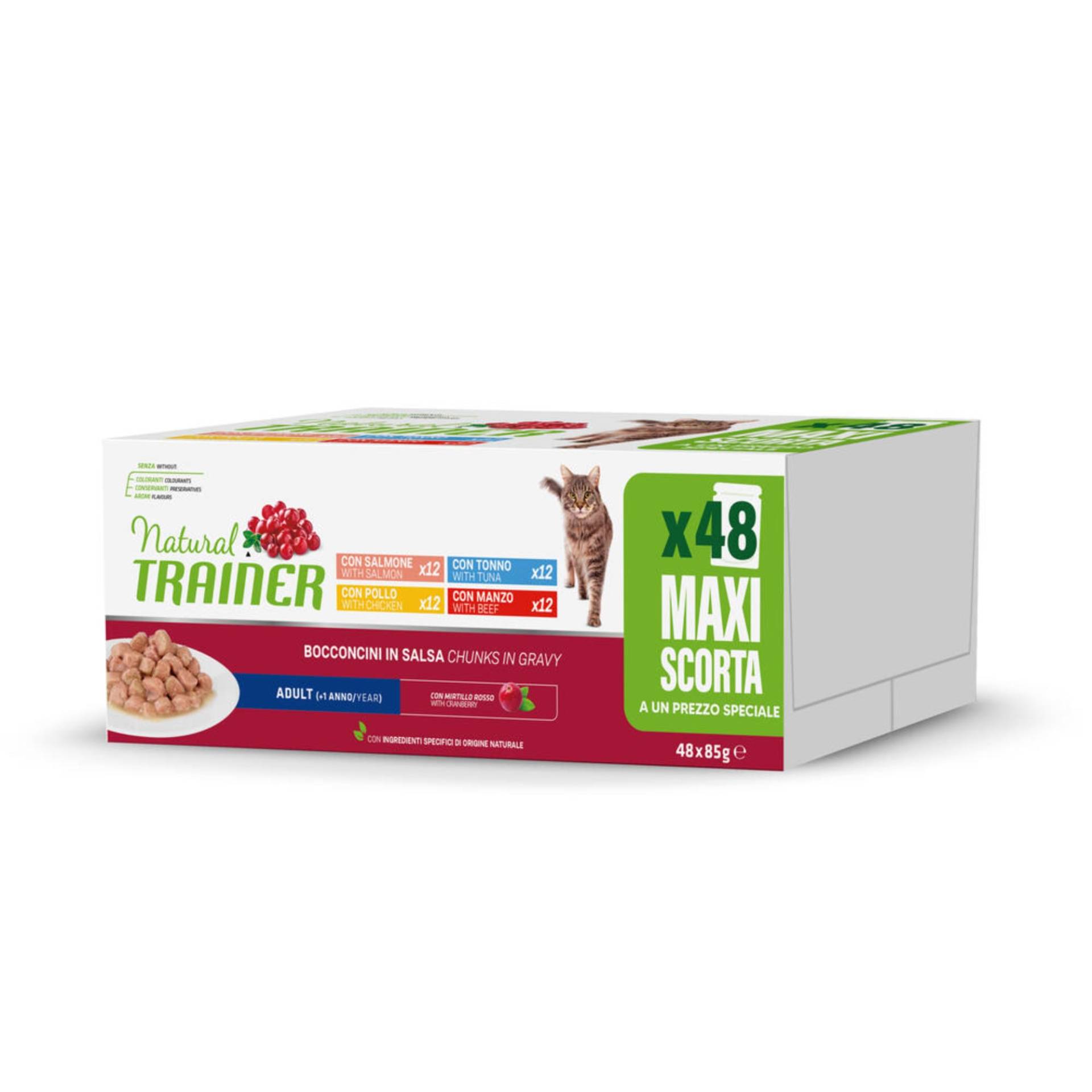 Natural Trainer Bocconcini Adult - 48 x 85 g Sterilised Mixpaket (Beef, Turkey, Tuna, Codfish) von Natural Trainer