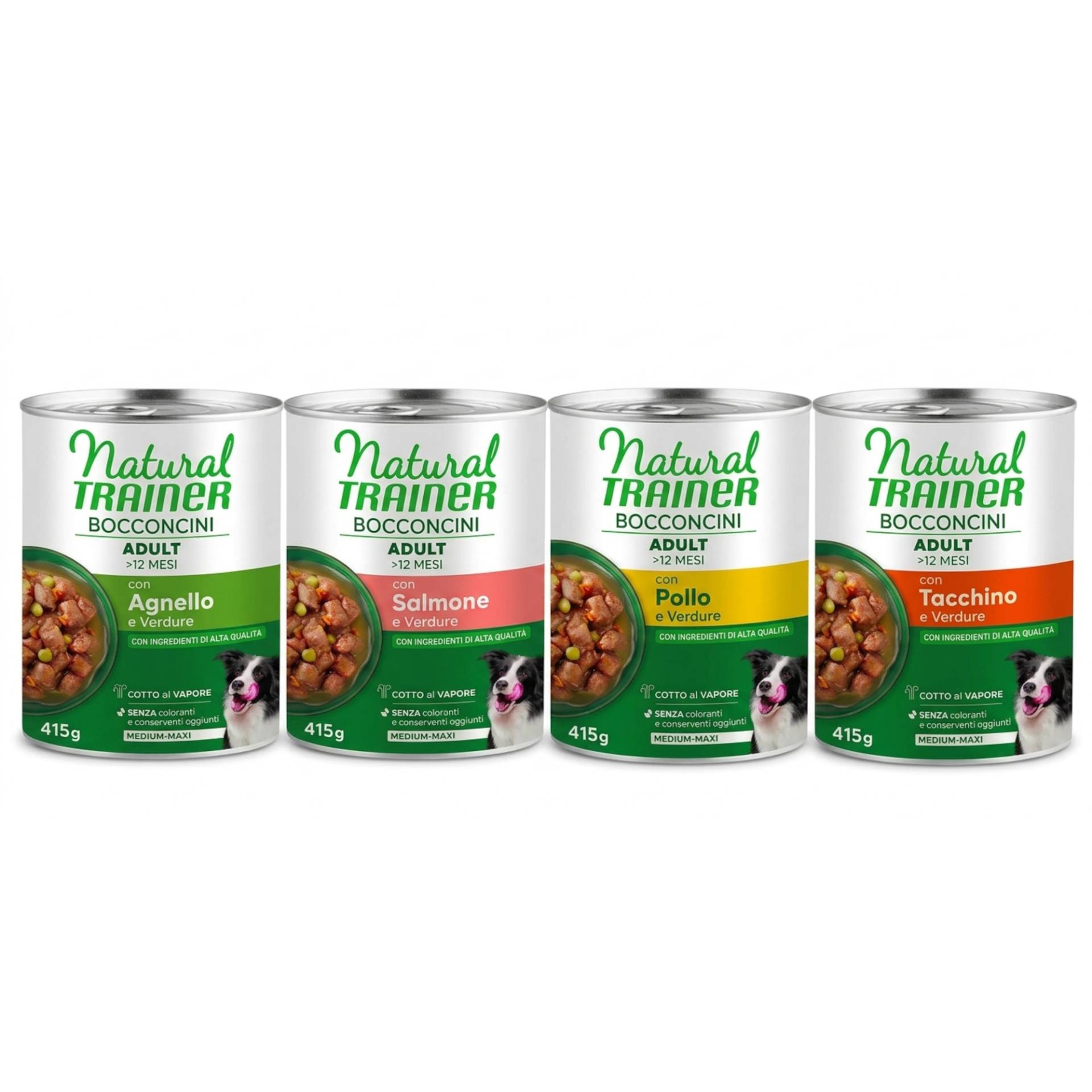 Natural Trainer Bocconcini Adult Medium & Maxi Chunks 415 g - Mix: 12 x 415 g (Huhn, Truthahn, Lachs, Lamm) von Natural Trainer