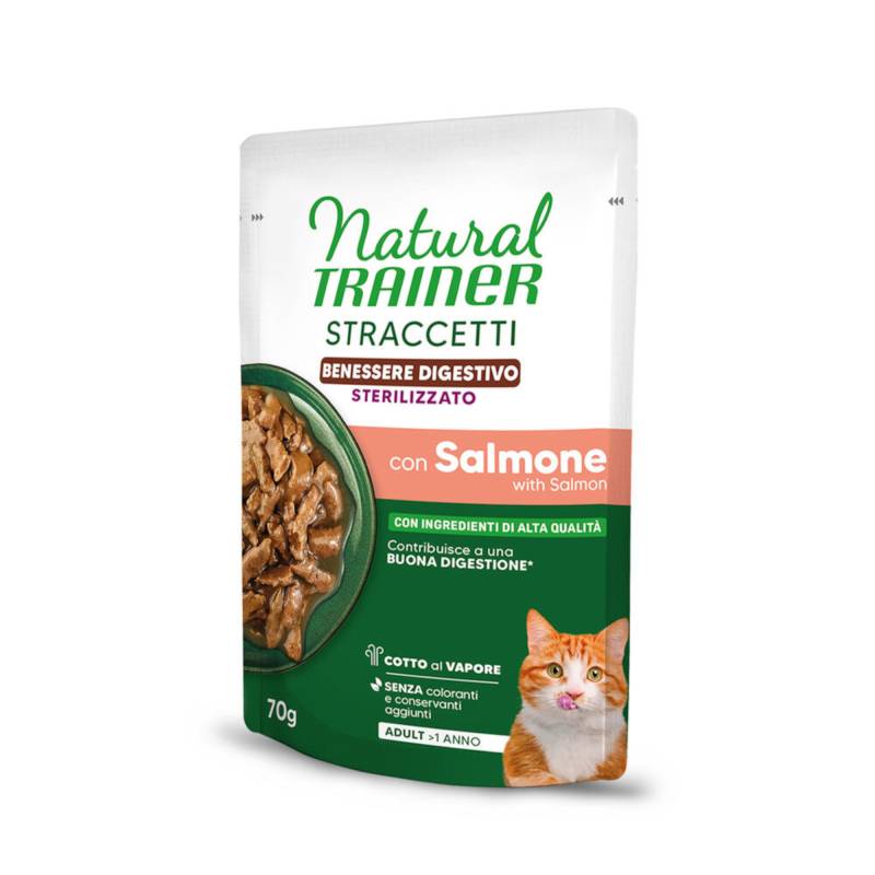 Natural Trainer Straccetti Digestive Wellbeing Sterilised Streifen in Soße - 28 x 70 g mit Lachs von Natural Trainer
