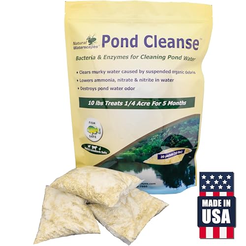 Teichreiniger, 4,5 kg, 20 Packungen, natürlicher Teichreiniger und Wasserklärer, behandelt 1/4 Fläche bis zu 5 Monate, einfach zu bedienende Teichbehandlung von Natural Waterscapes