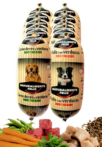 Naturalmente Feliz Natürliches hausgemachtes Hundefutter, Nassfutter mit frischem Fleisch und Gemüse, 90 % Fleisch (12 x 450 g) (Rind/Huhn und Gemüse) von Naturalmente feliz