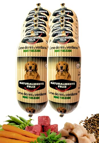 Naturalmente Feliz Natürliches hausgemachtes Hundefutter, feucht mit frischem Fleisch und frischem Gemüse - 90% Fleisch (12x450gr) (gekochtes Rindfleisch und Gemüse) von Naturalmente feliz