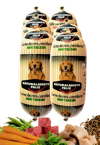Naturalmente Feliz Natürliches hausgemachtes Hundefutter, Nassfutter mit frischem Fleisch und Gemüse - 90% Fleisch (6x450gr) (gekochtes Rindfleisch und Gemüse) Nassfutter von Naturalmente feliz