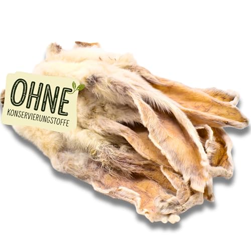 Naturbiss Hasenohren mit Fell für Hunde – 10 Stück - Barf Leckerli Hypoallergen Kausnack für Zahnpflege, Kaninchenohren 100% Natürlich - Welpen, Senioren – Trockenbarf für Hund von Naturbiss