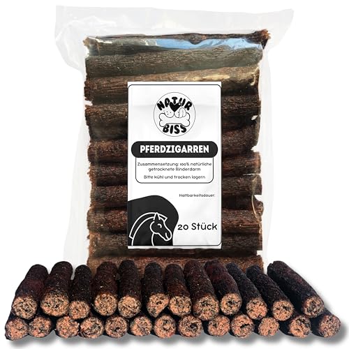 Naturbiss Hundezigarren aus Pferd - 20 Stück (12 cm) - Hypoallergen & Getreidefrei Zigarre - Monoprotein, 98% Muskelfleisch Rollen - luftgetrocknetes Pferdefleisch Hundesnack von Naturbiss