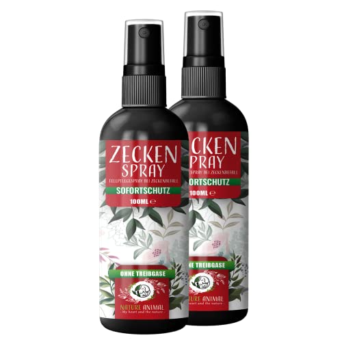 Nature Animal® 2X ZECKENSCHUTZ Spray für Hunde + Katzen mit Sofortwirkung – ZECKEN Abwehr für Ihr Haustier – natürliche Behandlung hochwirksam von Nature Animal