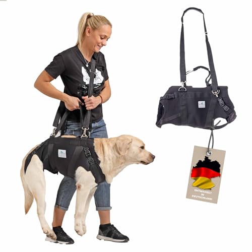 Nature Pet Ganzkörper Tragehilfe für Hunde aus 4 mm starken Neopren/Durchgehende Tragehilfe mit stark gepolsterten hebegurt/Durchgehende Treppenhilfe für Hunde für Hunde (XL, Schwarz) von Nature Pet