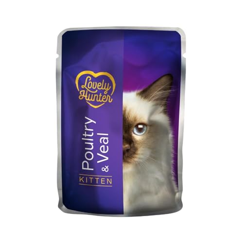 Lovely Hunter Premium Wet Cat Food for Young Cats with Poultry and Veal – Delicious and Nutritious Meal for Growing Kittens (24 x 85g) von Nature's Protection