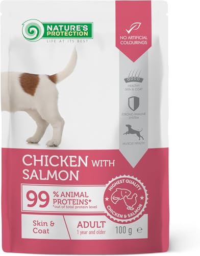 Nature’s Protection Nassfutter für Hunde mit Huhn & Lachs - Getreidefreies Hundefutter für Erwachsene - Haut & Fellpflege - Reich an Omega 3 & 6 (22 x 100g) von Nature's Protection