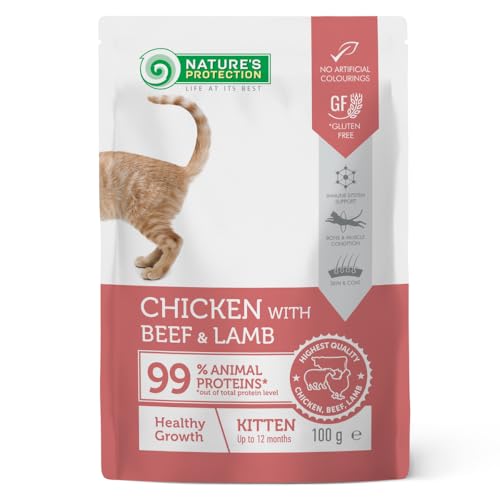 Nature’s Protection Glutenfreies Nassfutter für Katzen in Beuteln, Lachs & Kräuter für sterilisierte Katzen, Gewichtskontrolle & Herzunterstützung (22 x 100g) von Nature's Protection
