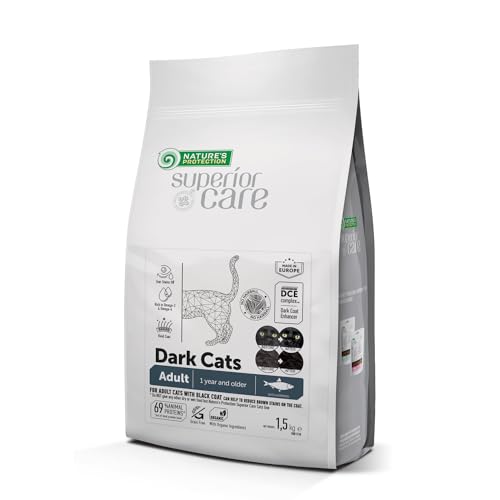 Nature's Protection Superior Care Dark Cats Getreidefreies Trockenfutter für Katzen mit Hering für ausgewachsene Katzen Aller Rassen, Keine Tränenflecken, Keine Haarballen, 1,5 kg. von Nature's Protection