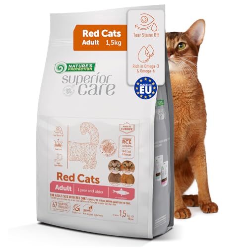 Nature's Protection Superior Care Red Cats getreidefreies Trockenfutter für Katzen mit Hering für ausgewachsene Katzen Aller Rassen, Keine Tränenflecken, Keine Haarballen, 1,5 kg. von Nature's Protection