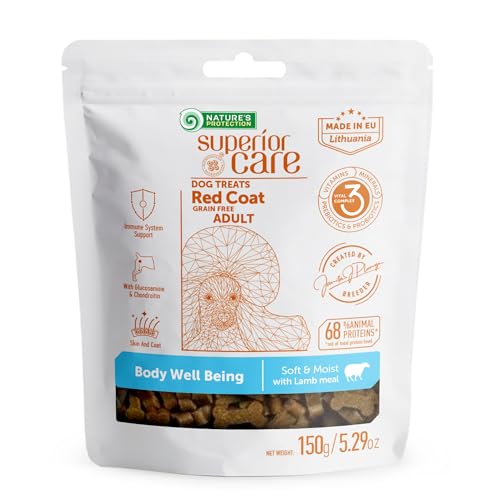 Nature's Protection Superior Care Red Coat Getreidefrei Gesunder Körper & Ausdauer Leckerlis mit Lamm für Erwachsene Hunde Aller Rassen 150g von Nature's Protection