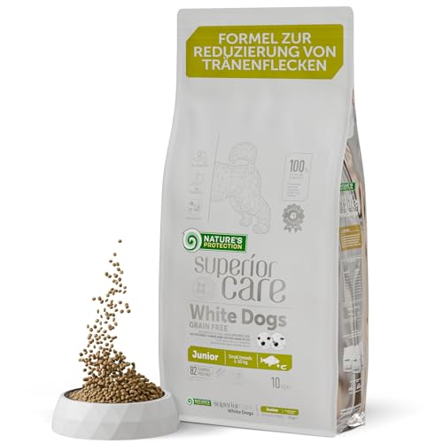 Nature's Protection Superior Care Trockenfutter für Junior Kleiner Mini Rassen Hunde Fell der Hellen Farbe (Malteser, Bichon Frisé) I Mit Weißfisch I Gewichtskontrolle I Getreidefrei, 10kg von Nature's Protection