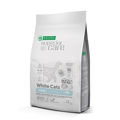 Nature's Protection Superior Care White Cats Getreidefreies Trockenfutter mit Hering für Ausgewachsene Katzen Aller Rassen Mit Hellem Fell, Keine Tränenflecken, Keine Haarballen, 1,5 kg. von Nature's Protection
