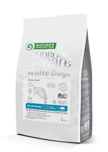 Nature's Protection Superior Care White Dog Getreidefrei Trockenhundefutter Für alle Größen und Lebensphasen Hund Mit Weißfischmehl Größere Brocken 4kg. von Nature's Protection