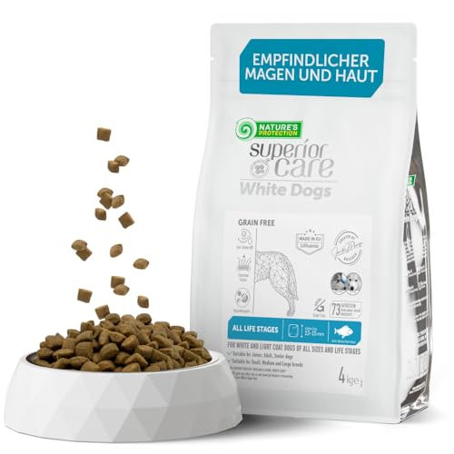 Nature's Protection Superior Care White Dog Getreidefrei Trockenhundefutter Für alle Größen und Lebensphasen Hund Mit Weißfischmehl Größere Brocken 4kg. von Nature's Protection