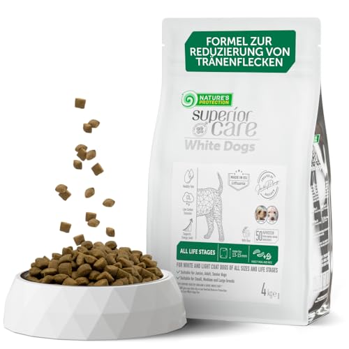 Nature's Protection Superior Care White Dog Glutenfrei Trockenhundefutter Für alle Größen und Lebensphasen von Hunden mit hellem Fell, Insekten und weißer Reis Größere Brocken 4kg. von Nature's Protection