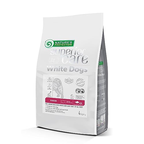 Nature's Protection Superior Care White Dog Glutenfrei Trockenhundefutter Für alle Größen von Jungen Hunden mit hellem Fell, Weißfischmehl und Reis Größere Brocken 4kg. von Nature's Protection