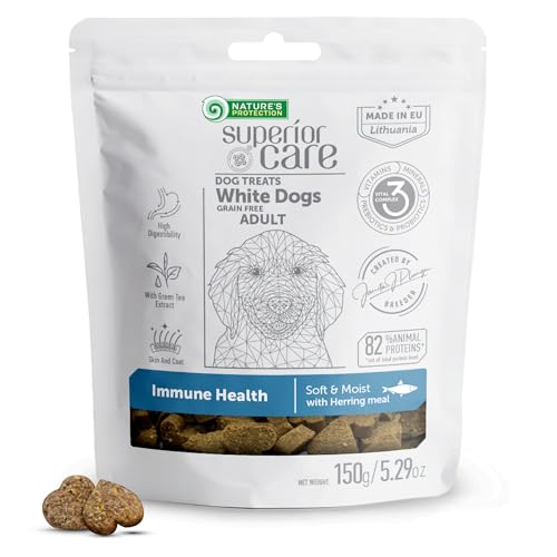 Nature's Protection Superior Care White Dogs Getreidefrei Immunsystem Leckerlis mit Hering für Erwachsene Hunde Aller Rassen 150g von Nature's Protection