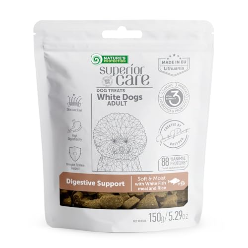 Nature's Protection Superior Care White Dogs Verdauungsunterstützung Leckerlis mit Weißfisch & Reis für Erwachsene Hunde Aller Rassen 150g von Nature's Protection