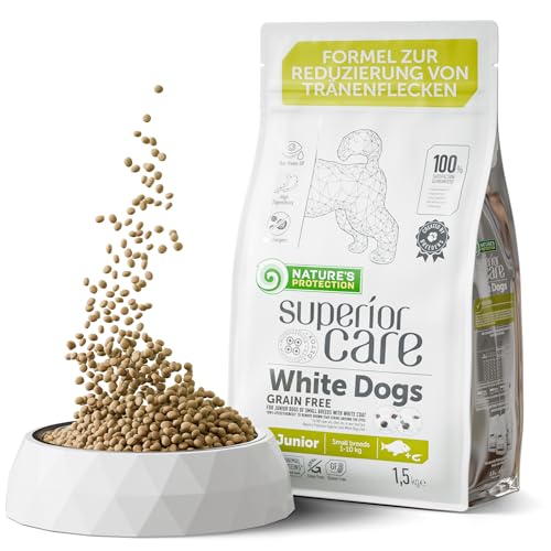 Nature's Protection Superior Care Trockenfutter für Junior Kleiner und Mini Rassen Hunde Fell der Hellen Farbe Mit Weißfisch Gewichtskontrolle Getreidefrei 1.5kg von Nature's Protection