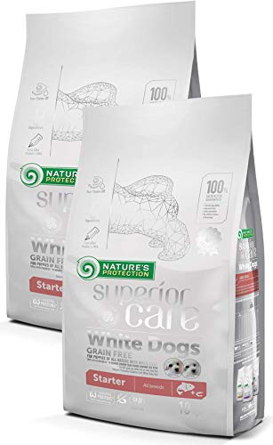 Nature's Protection Superior Care Weiße Hunde Getreidefrei Hundefutter mit Lachs Starter Alle Rassen Keine Tränenflecken, 2 Packungen à 10kg von Nature's Protection