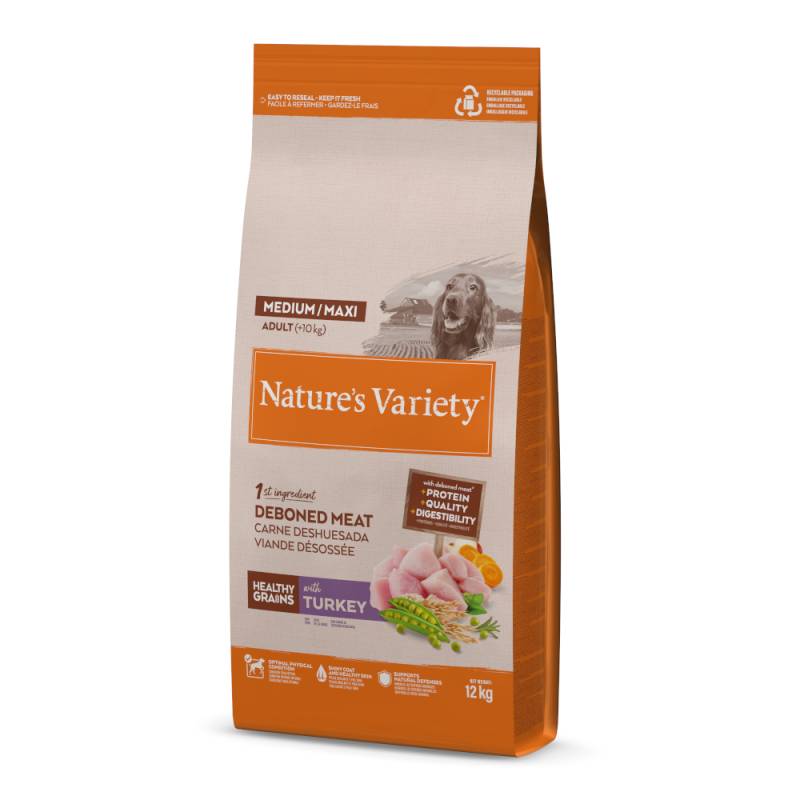 1,5 kg gratis! 12 kg Nature's Variety Medium/Maxi Trockenfutter - Healthy Grains Adult Truthahn von Nature’s Variety