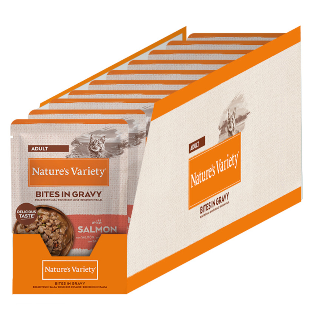 16 + 6 gratis! 22 x 85 g Nature's Variety Bites in Soße Adult - mit Lachs von Nature’s Variety