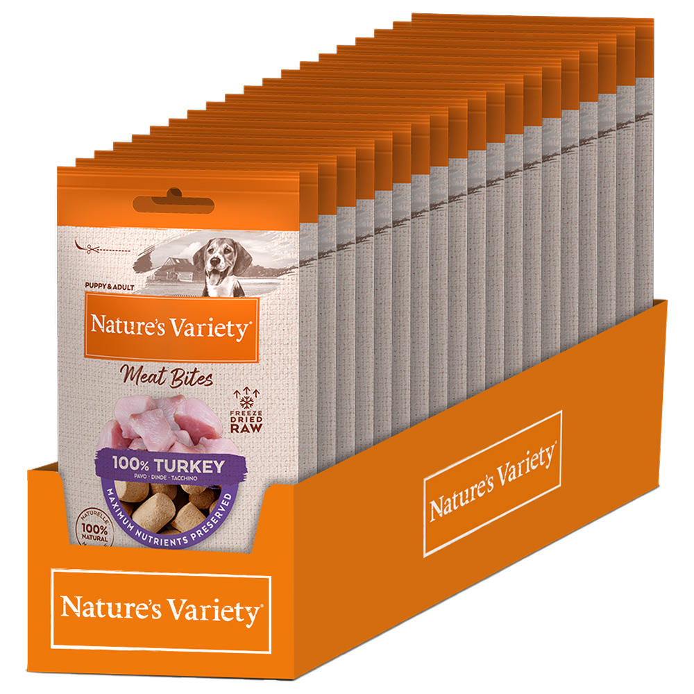 2 + 1 gratis! 3 x Nature's Variety Snacks - 3 x (20 x 20 g) Gefriergetrocknete Fleischhappen Truthahn von Nature’s Variety