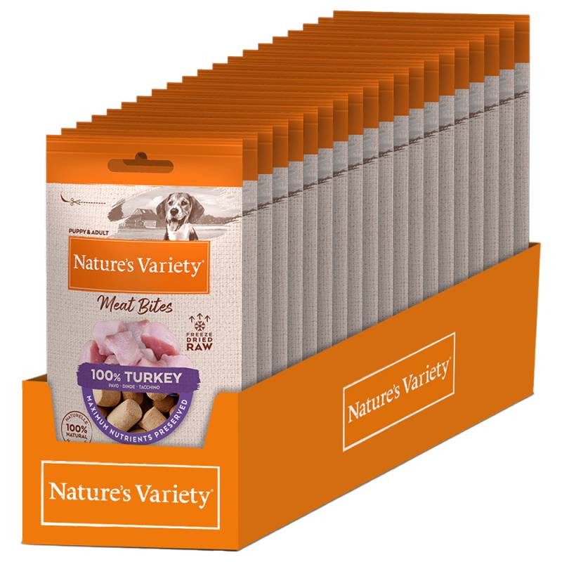 2 + 1 gratis! 3 x Nature's Variety Snacks - 3 x (20 x 20 g) Gefriergetrocknete Fleischhappen Truthahn von Nature’s Variety