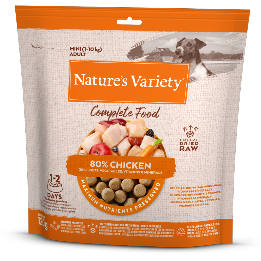 2 + 1 gratis! 3 x Nature's Variety Snacks - 3 x 120 g Gefriergetrocknetes Alleinfutter Mini Huhn von Nature’s Variety