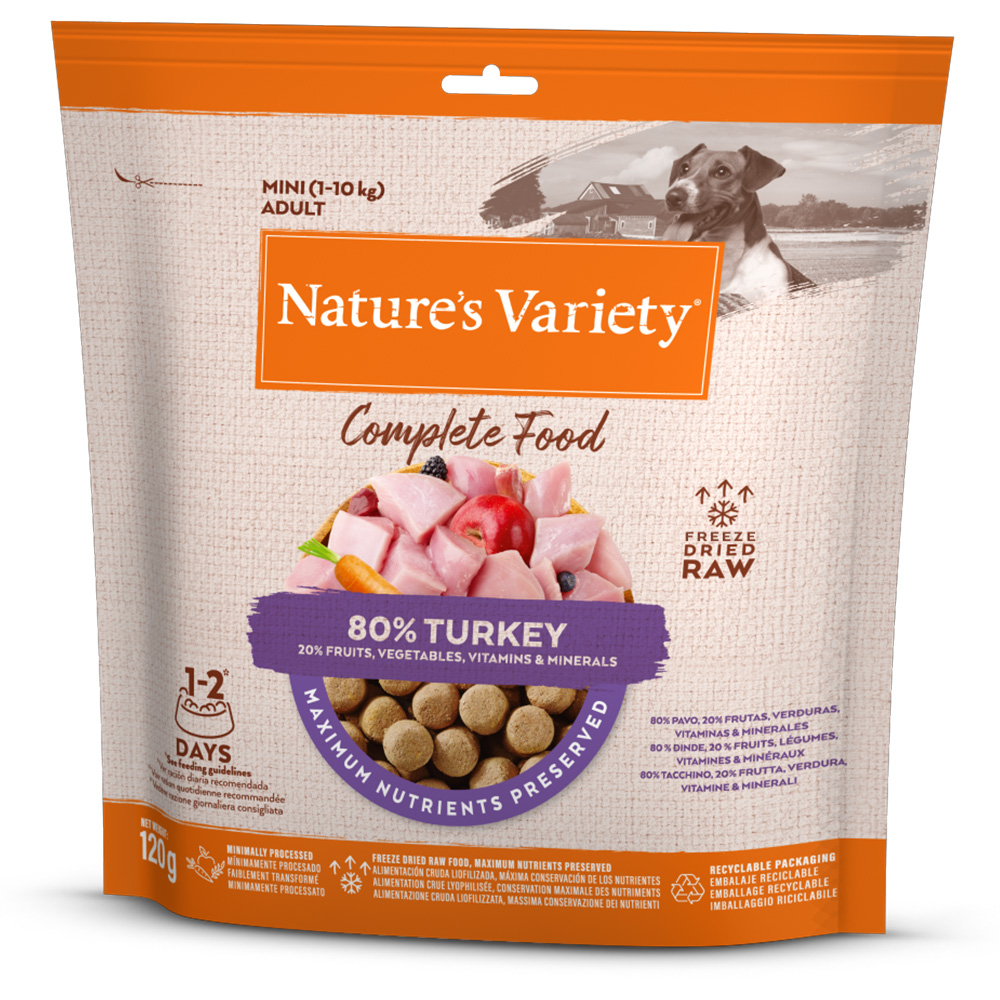 2 + 1 gratis! 3 x Nature's Variety Snacks - 3 x 120 g Gefriergetrocknetes Alleinfutter Mini Truthahn von Nature’s Variety