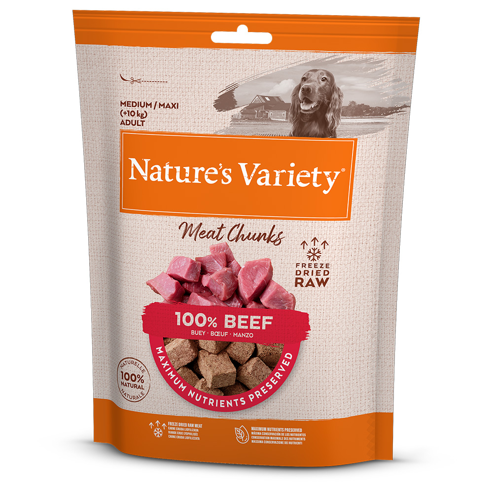 2 + 1 gratis! 3 x Nature's Variety Snacks - 3 x 50 g Gefriergetrocknete Chunks Rind von Nature’s Variety
