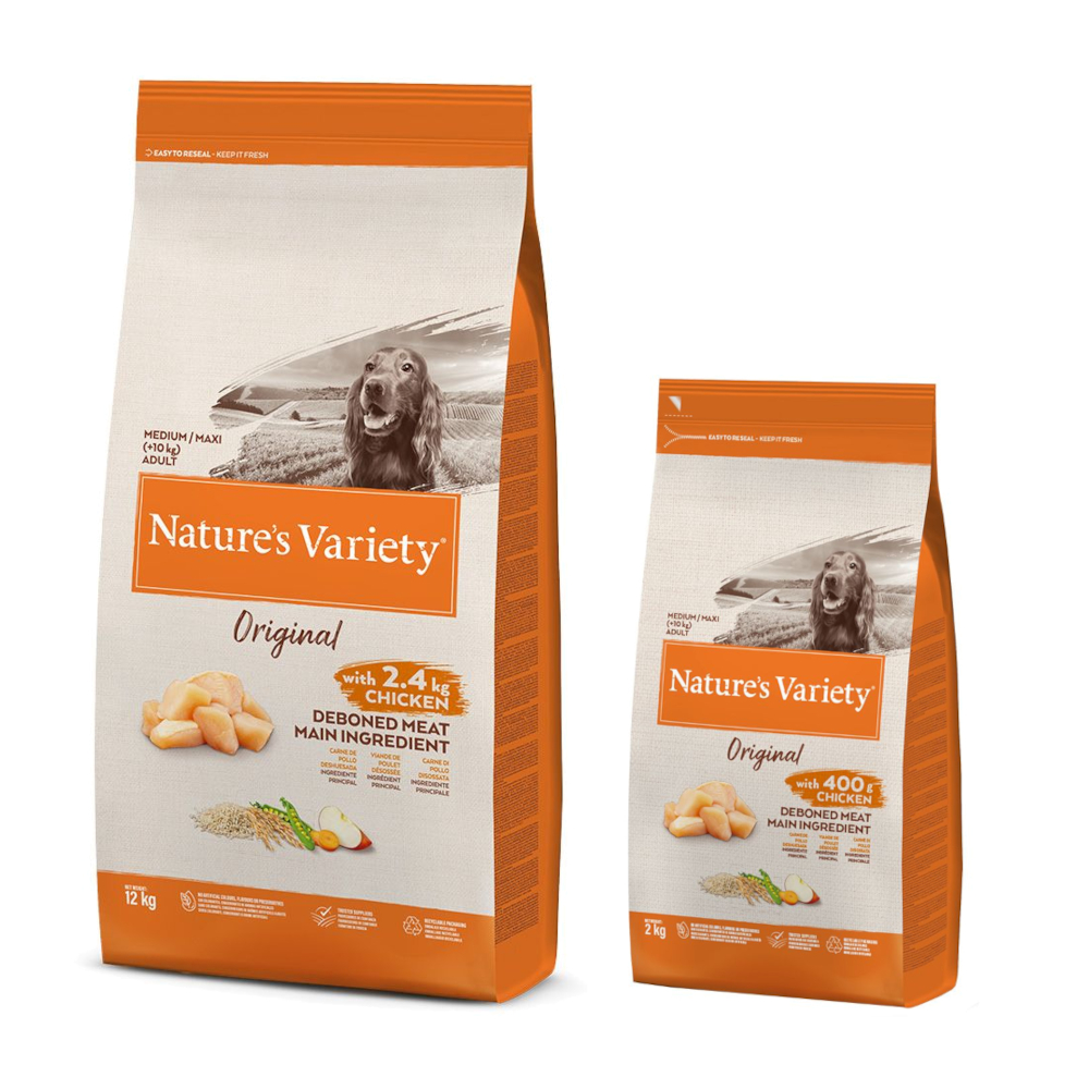 2 kg gratis! 14 kg Nature's Variety - Original Medium/Maxi Adult Huhn von Nature’s Variety