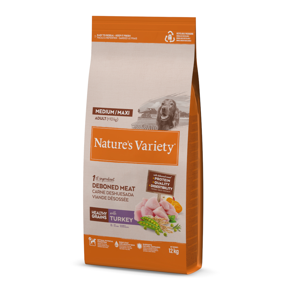 2 kg gratis! 7 kg / 10 kg / 12 kg Nature's Variety - 12 kg Healthy Grains Adult Medium/Maxi Truthahn von Nature’s Variety