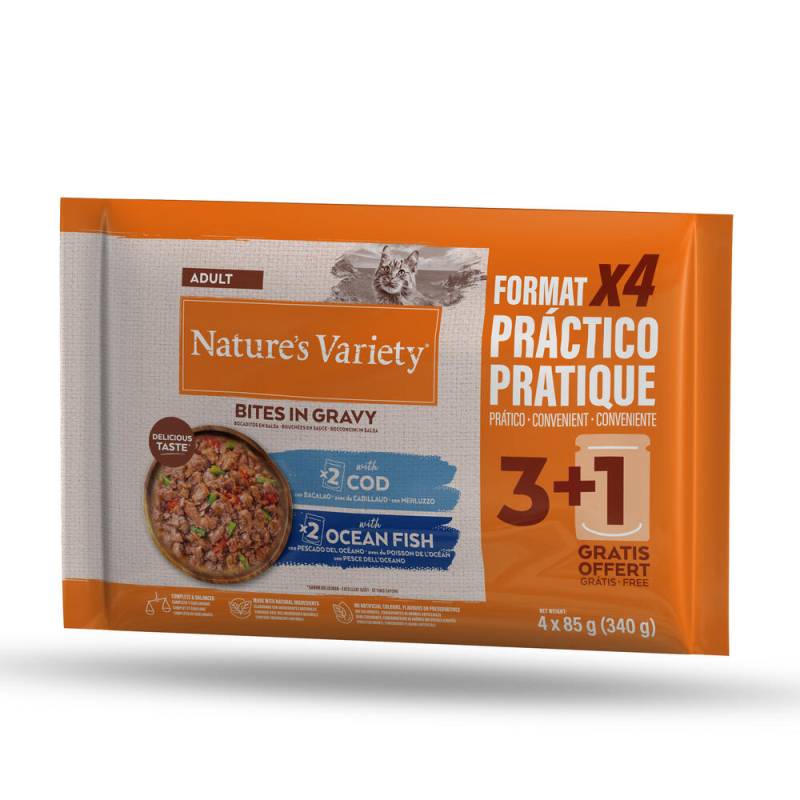 2 x Nature's Variety Bites in Soße zum Sonderpreis! - Adult Kabeljau & Meeresfisch (2 x 44 x 85 g) von Nature’s Variety