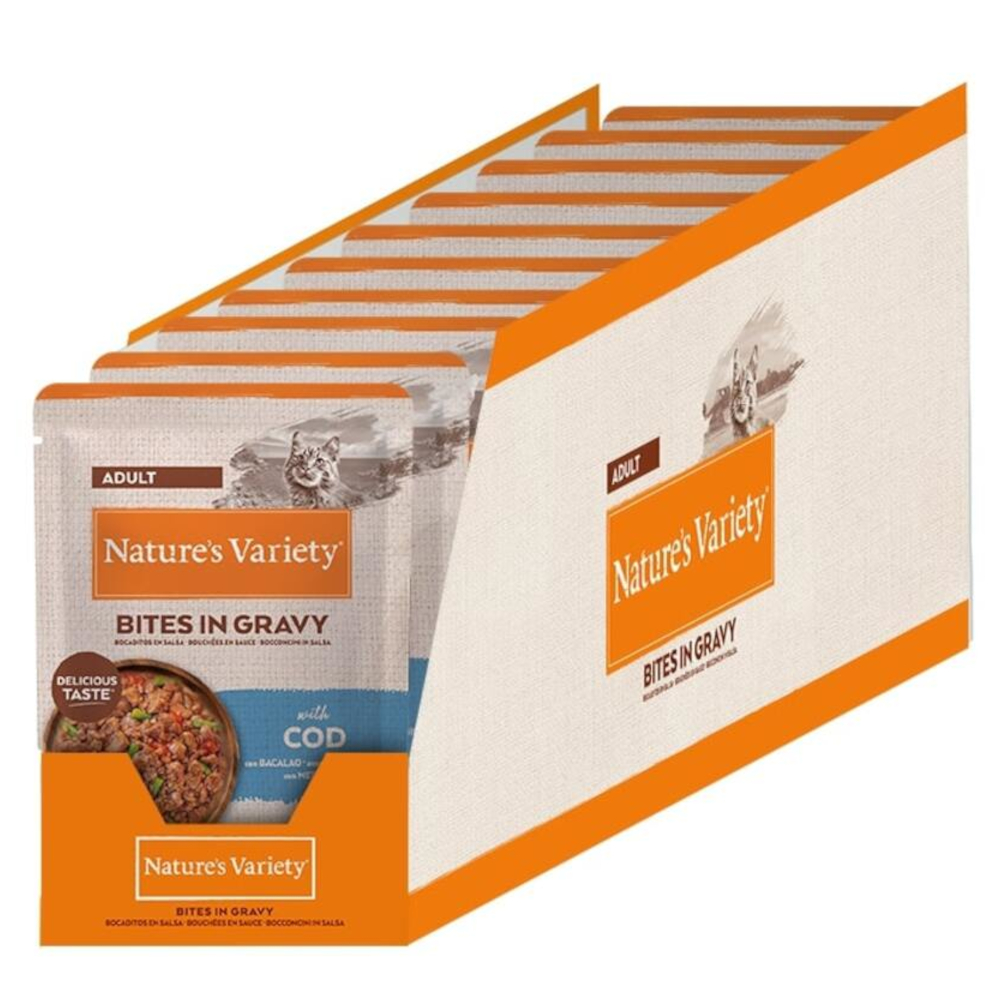 2 x Nature's Variety zum Sonderpreis! - Bites in Soße Adult mit Kabeljau (2 x 22 x 85 g) von Nature’s Variety