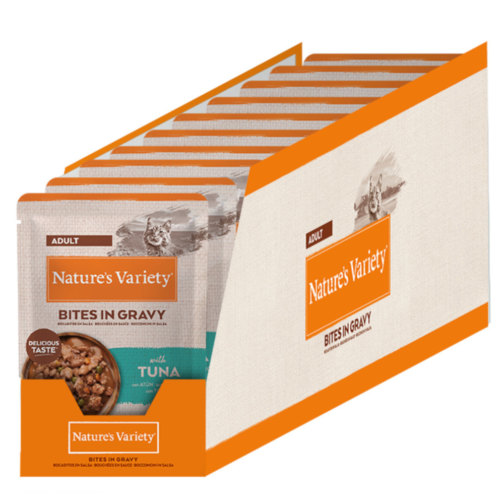 2 x Nature's Variety zum Sonderpreis! - Bites in Soße Adult mit Thunfisch (2 x 22 x 85 g) von Nature’s Variety