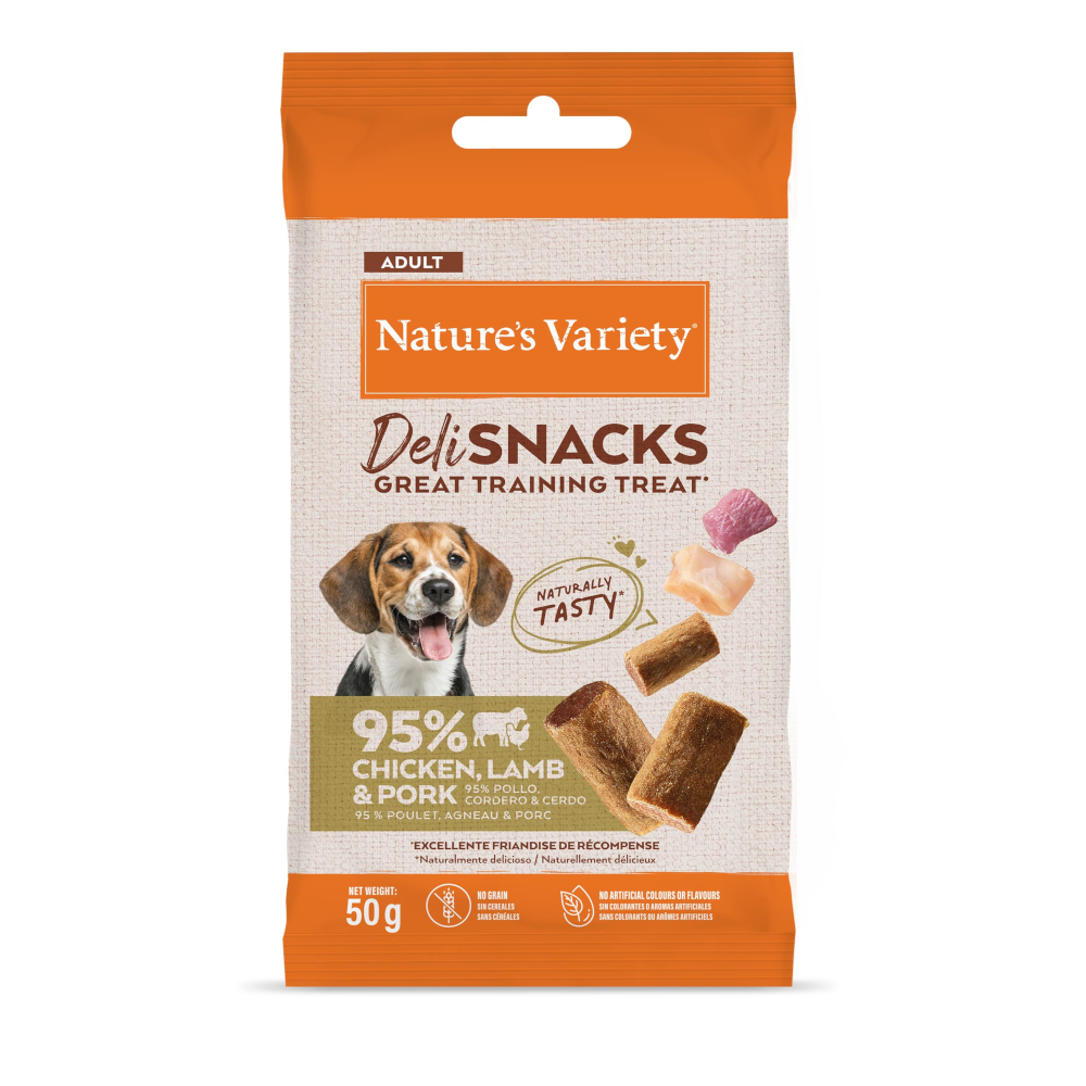 2 x Nature's Variety zum Sonderpreis! - Deli Snacks Adult mit Huhn 2 x (12 x 50 g) von Nature’s Variety