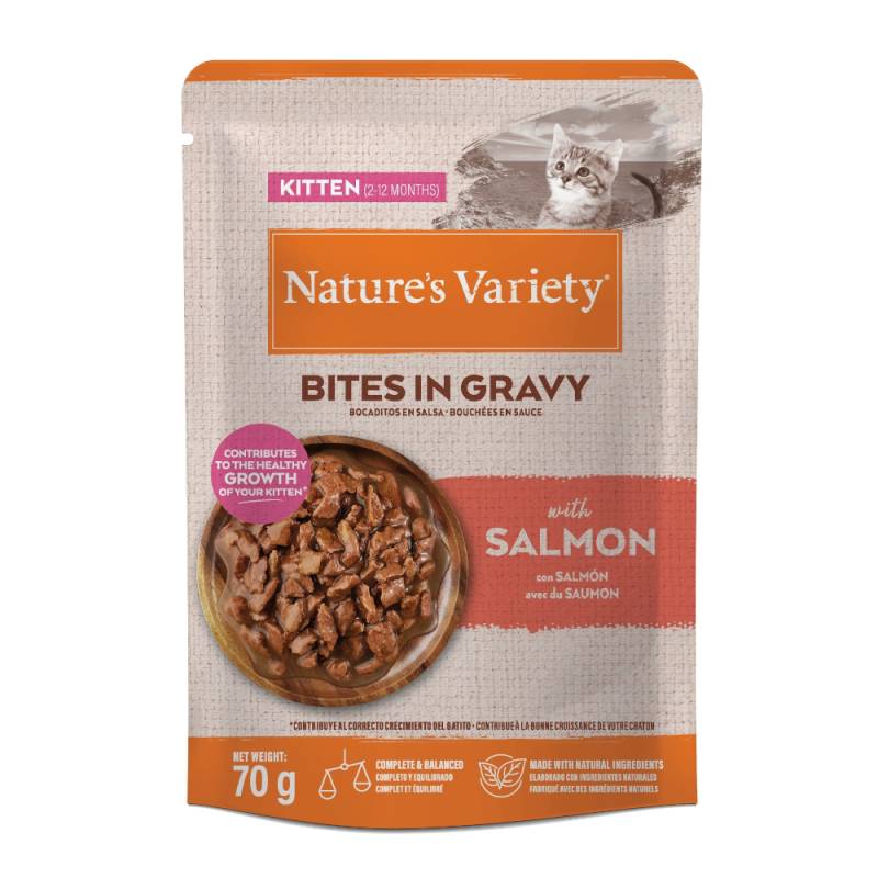 2 x Nature's Variety zum Sonderpreis! - Kitten Bites in Soße Lachs (2 x 28 x 70 g) von Nature’s Variety