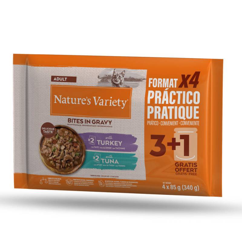 30 + 14 gratis! 44 x 85 g Nature's Variety Bites in Soße Adult - mit Truthahn und Thunfisch von Nature’s Variety