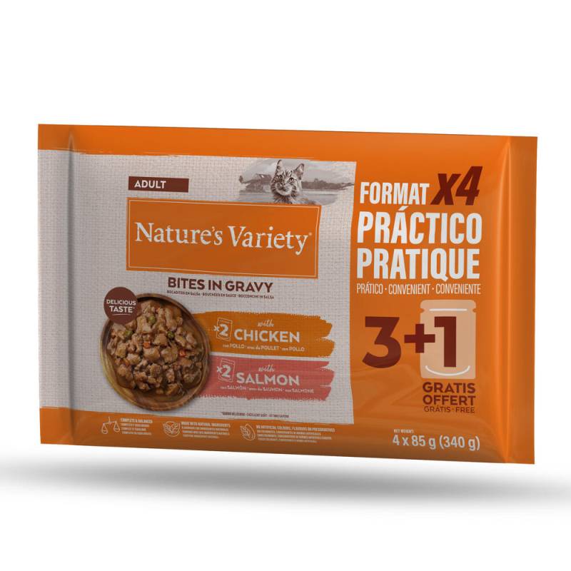 36 + 8 gratis! 44 x 85 g Nature's Variety Bites in Soße Adult - mit Huhn und Lachs von Nature’s Variety