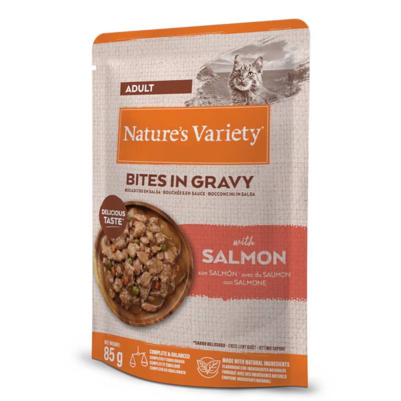 36 + 8 gratis! 44 x 85 g Nature's Variety Bites in Soße Adult - mit Lachs von Nature’s Variety