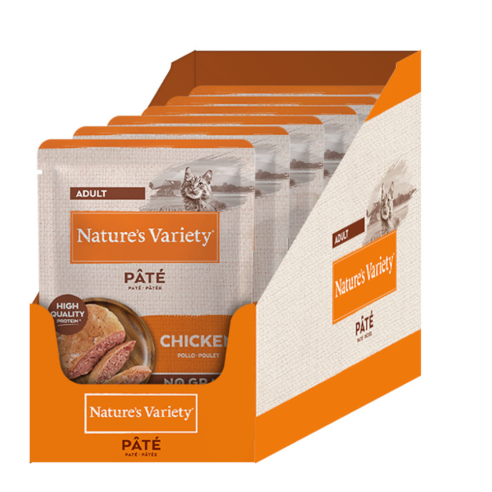 38 + 10 gratis! 48 x 70 g / 85 g Nature's Variety Adult - 48 x 70 g Paté No Grain: Huhn von Nature’s Variety